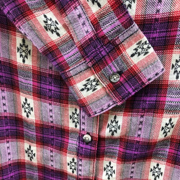 Rock 47 Wrangler Western Shirt Womens M Long Sleeve Pink Plaid Tunic Longline - Picture 5 of 12